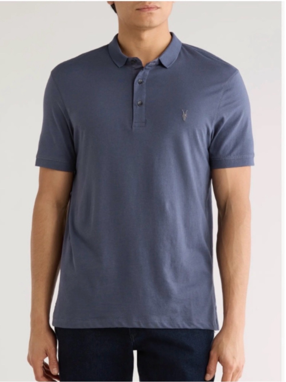 All Saints Men's Slate Blue Short-Sleeve Polo